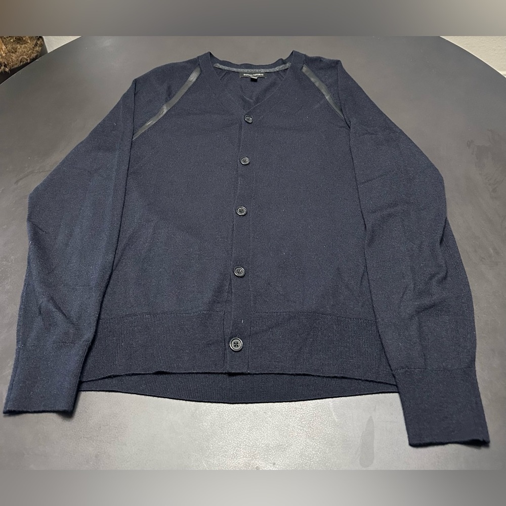 Banana Republic Cardigan in Navy with Leather Detail